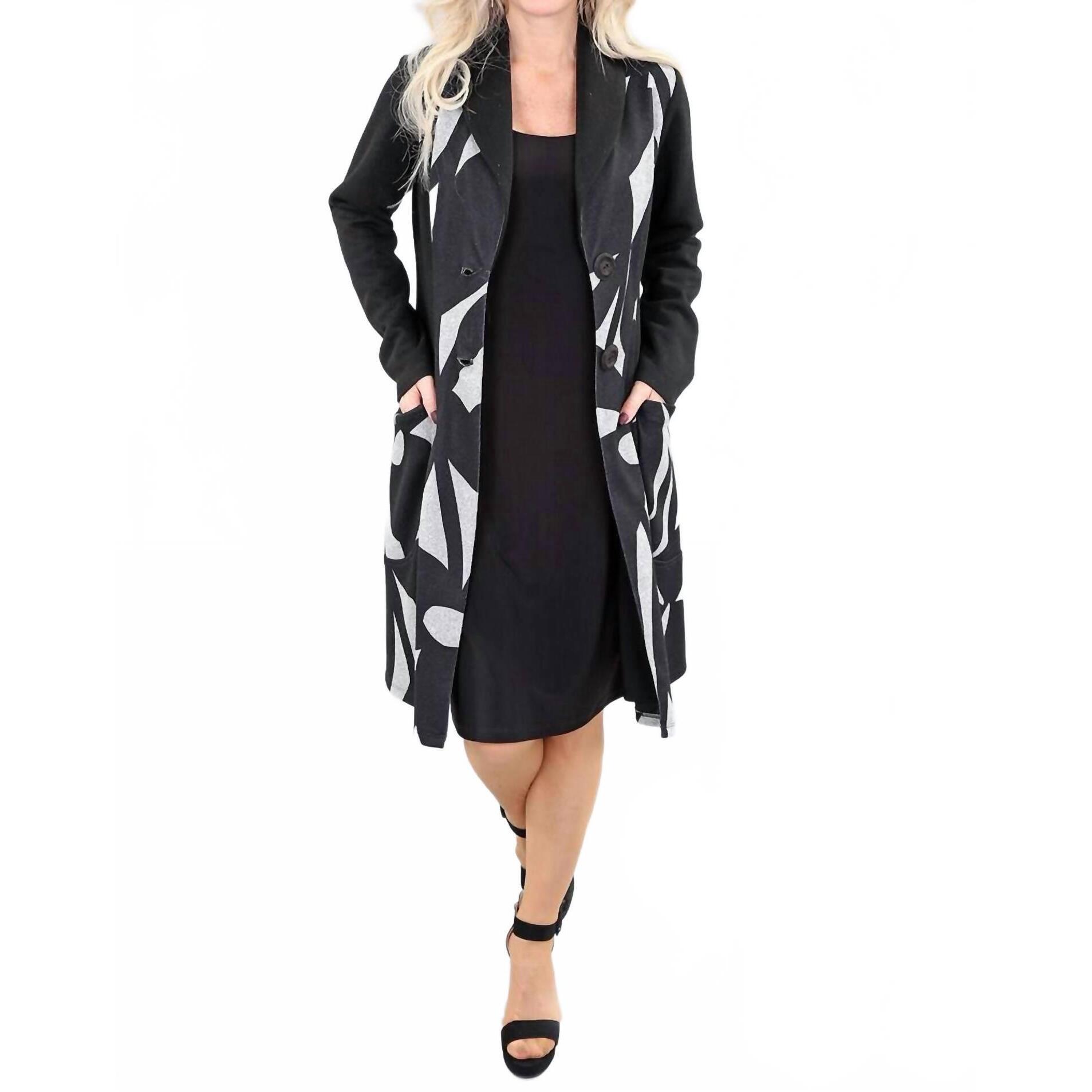 New Michael Tyler Long Abstract Coat In Black